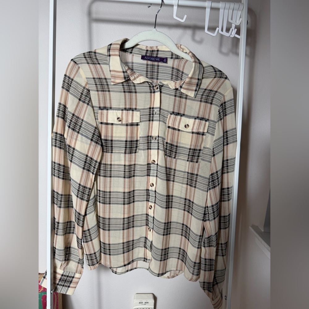Adore Me Plaid Shirt in Cream and Black